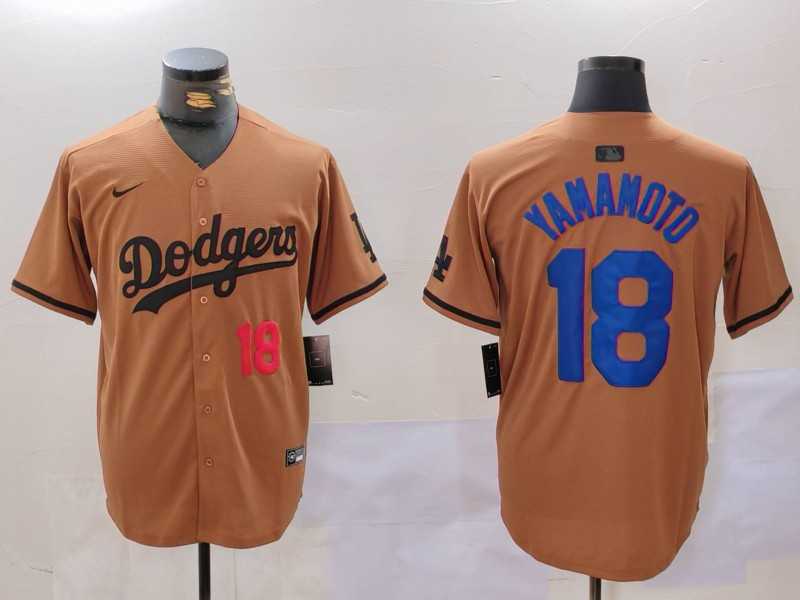 Mens Los Angeles Dodgers #18 Yoshinobu Yamamoto Number Olive Cool Base Limited Stitched Jersey